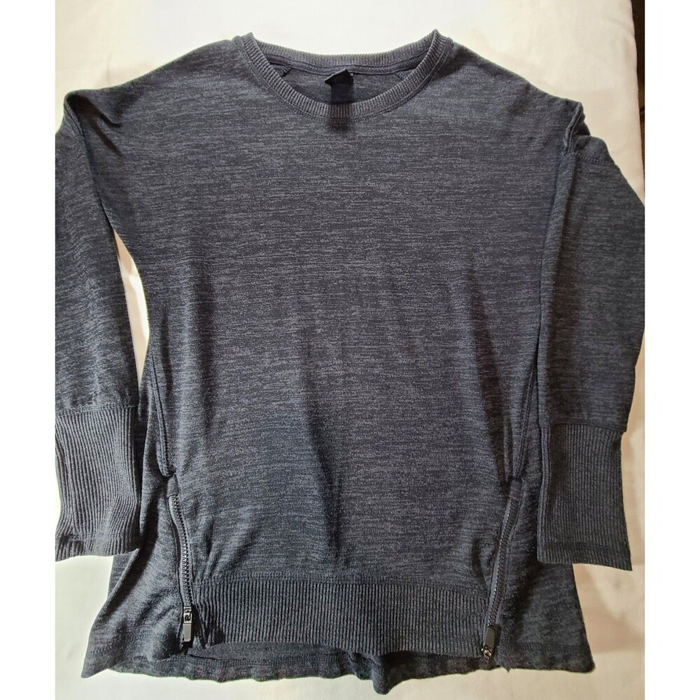 Active Life Tunic Sweater Large Heather Blue Stretch Knit Zip Accent Top